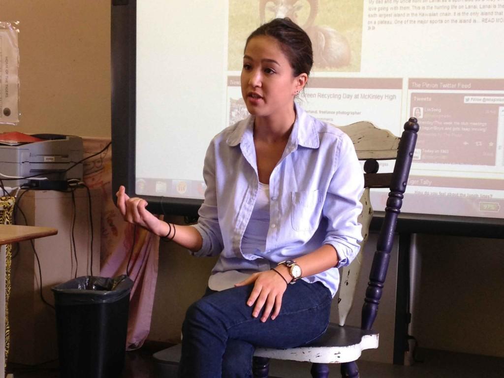 Civil Beat education reporter Alia Wong speaks to The Pinion staff.