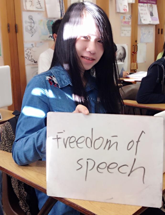 Freshman Xiaoying Cheng prefers Freedom of Speech to other parts of the first amendment.