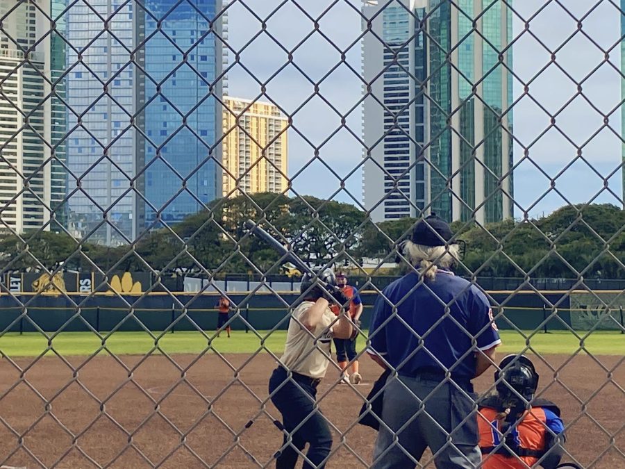c/o 2024 Natalia Nieves, getting ready to swing at  the softball game against Kalaheo high school on Monday April 24, 2023.
Photo Taken By, Aubryanna Hale 