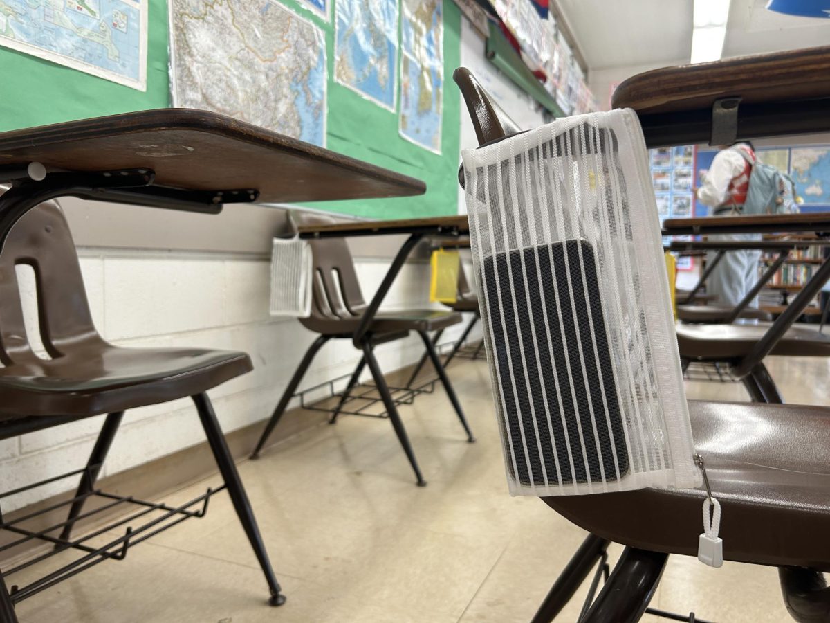 Social Studies teacher Jonathan Loomis implemented a phone jail on students’ desks. 