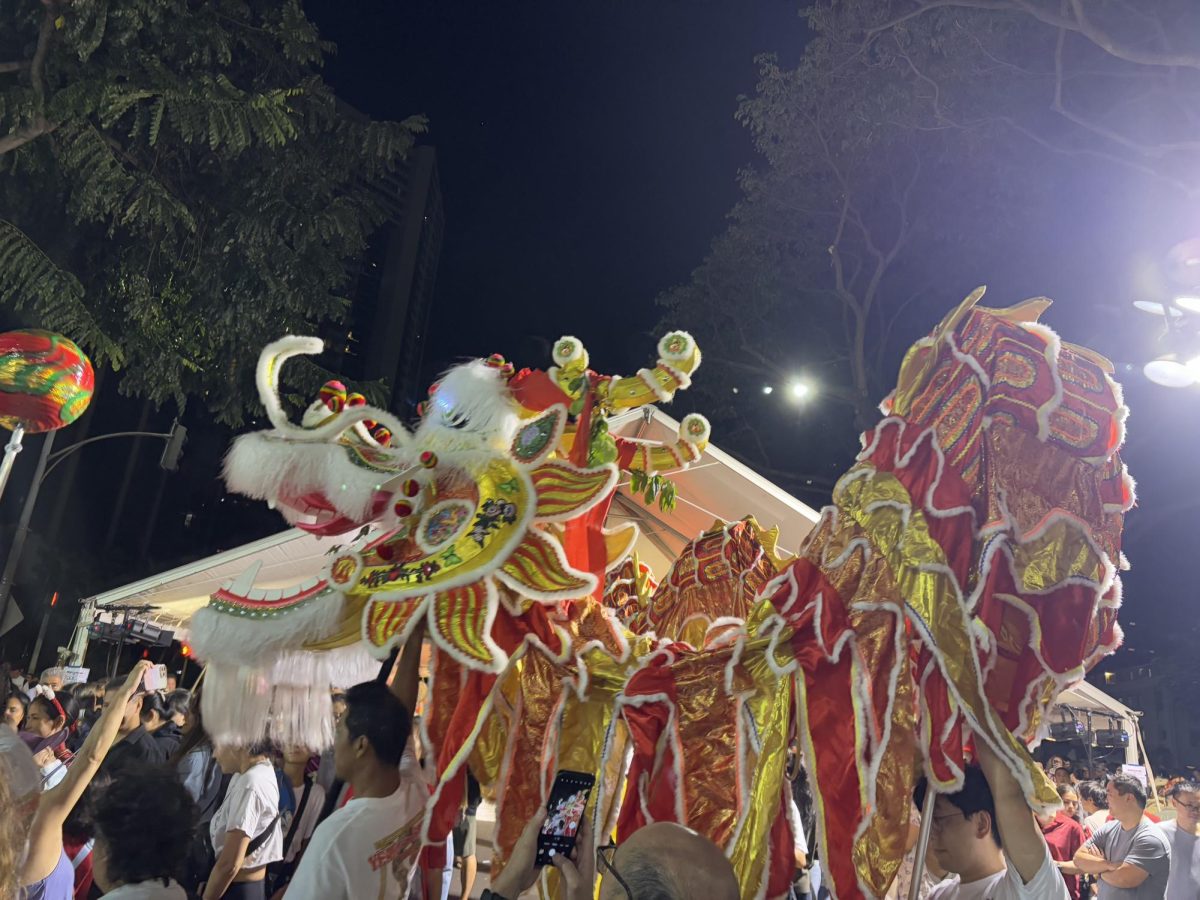 Lion dancers parade through Chinatown, celebrating Chinese New Year with energy and tradition. Photo by Rose Ganotisi (c/o 2028).