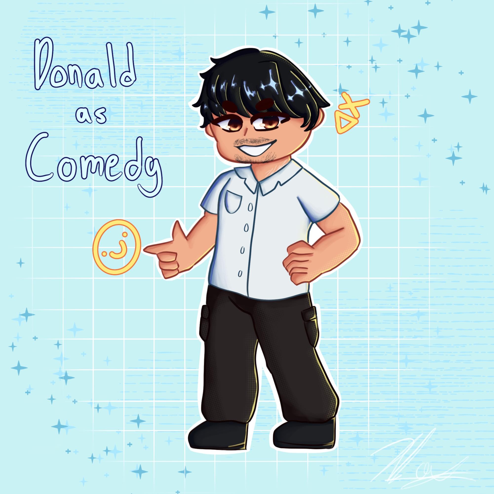 Donald as Comedy!
| Favorite Genres: Thriller and Comedy
| Favorite Books: "Frankenstein" by Mary Shelly
Art by Cheska Orias (c/o 26')