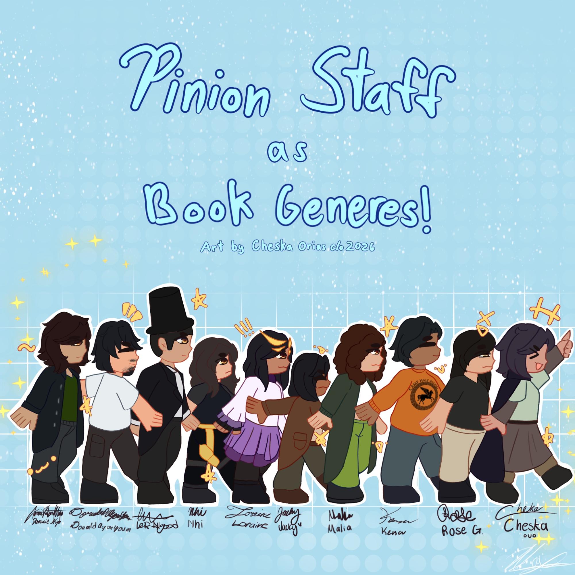 Pinion Staffers as Book Genres | Cover Art