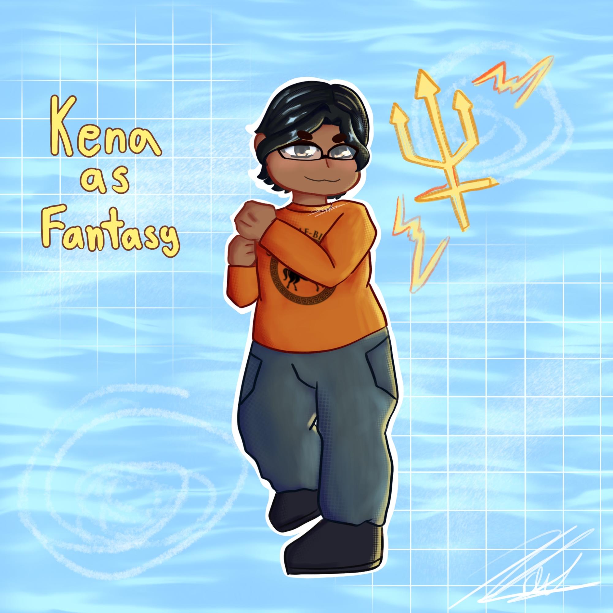 Kena as Fantasy!
| Favorite Genres: Fantasy and Thriller
| Favorite Books: "Percy Jackson: The Sea of Monsters" by Rick Riodren
Art by Cheska Orias (c/o 26')