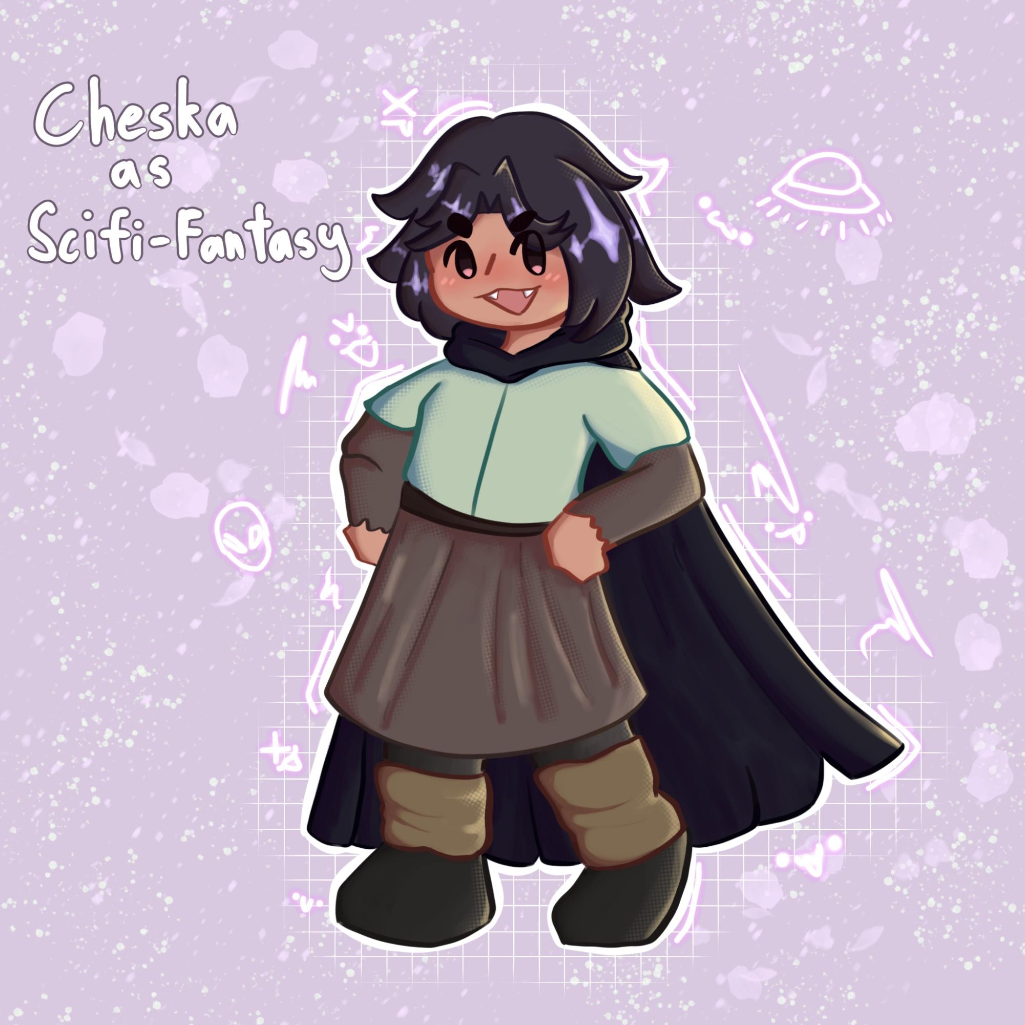 Cheska as Scifi-Fantasy!
| Favorite Genres: Scifi-Fantasy, Novelas and Psychological Fiction
| Favorite Books: "The Search for WondLa "series by Tony DiTerlizzi,
"No Longer Human" and "The Setting Sun" by Osamu Dazi
Art by Cheska Orias (c/o 26')