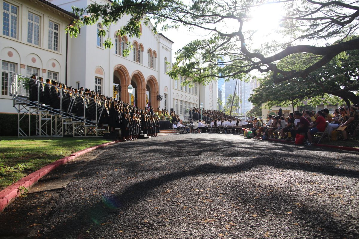 The class of 2025 singing their senior songs, accompanied by the band. Photo by Cheska Orias (c/o '26)