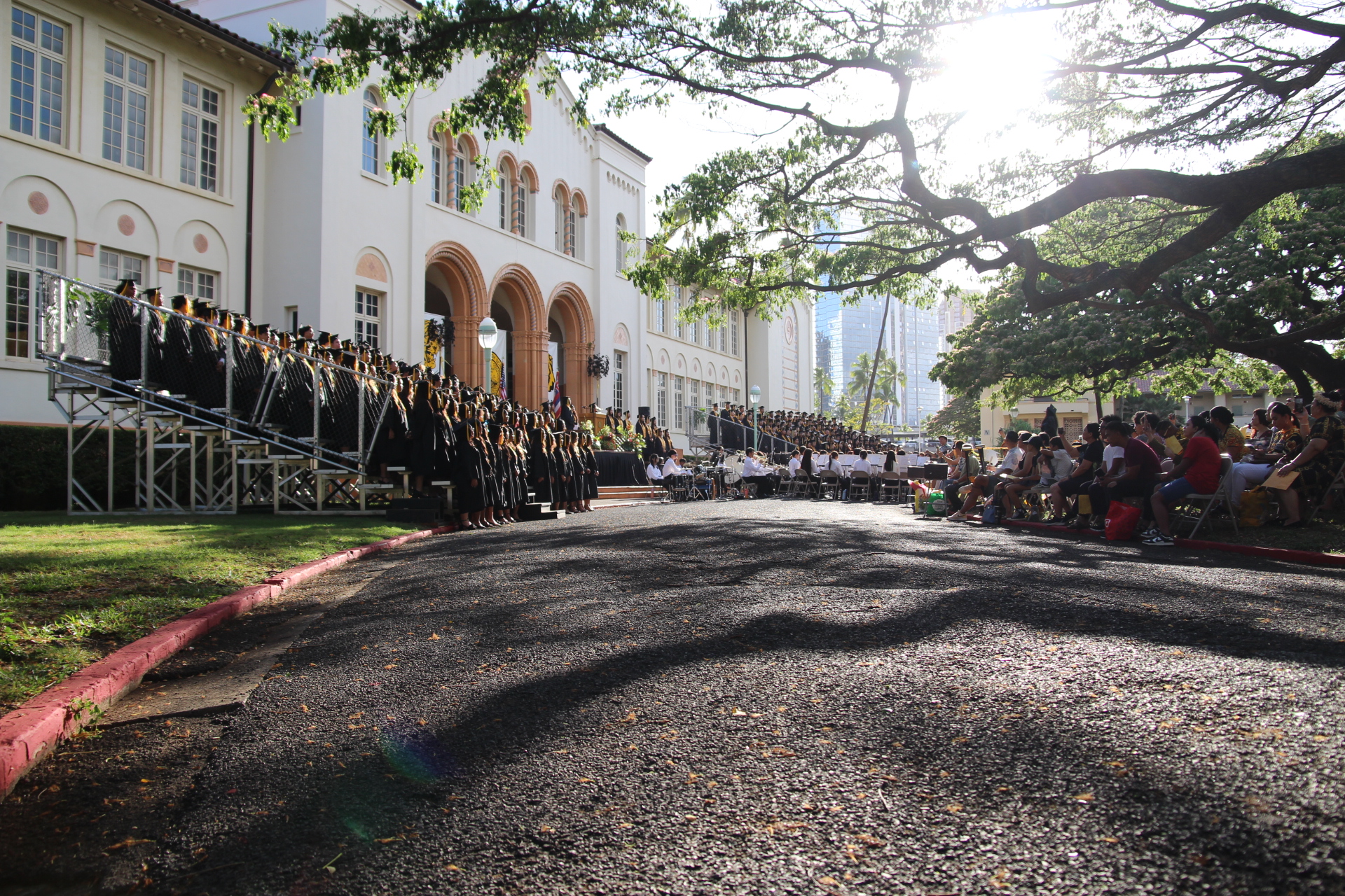 The class of 2025 singing their senior songs, accompanied by the band. Photo by Cheska Orias (c/o '26)