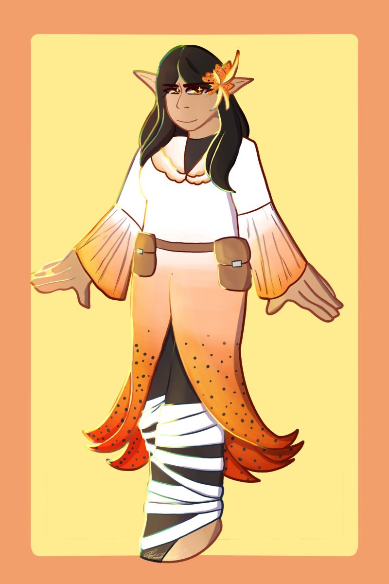 Poli' Cootey-Garcia (c/o '28) as a half-elf Artificer - Alchemist, acting as one of the groups defenders.
Art by Cheska Orias.