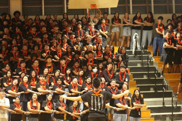 The senior class joins hands as they sing Black and Gold.
Photo by Keilana Yandall
